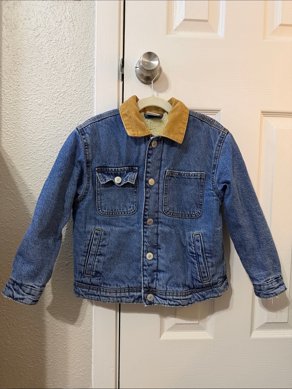 Zara Blue Denim Jacket with Tan Corduroy Collar 6T